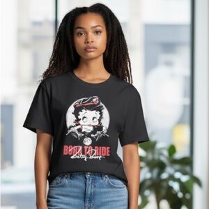 Betty Boop Born to Ride Biker Graphic Tee | Brisco Brands | Size L | Black